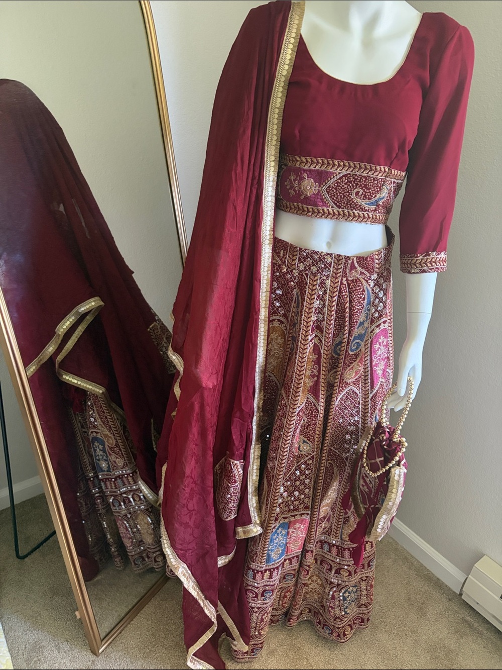 Statement Elegant Red and Gold Embroidered Lehenga Indian party outfit